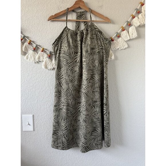 Eddie Bauer Harmony Padded Halter Sleeveless Palm Mini Athletic Dress Resort L - Picture 1 of 9